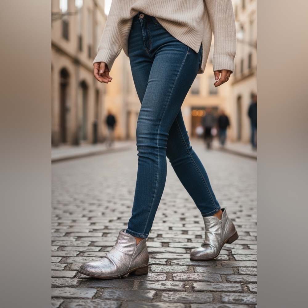 Diba True Ring True Booties Metalic
SILVER LEATHER SUEDE Distressed Ruched Sz 7